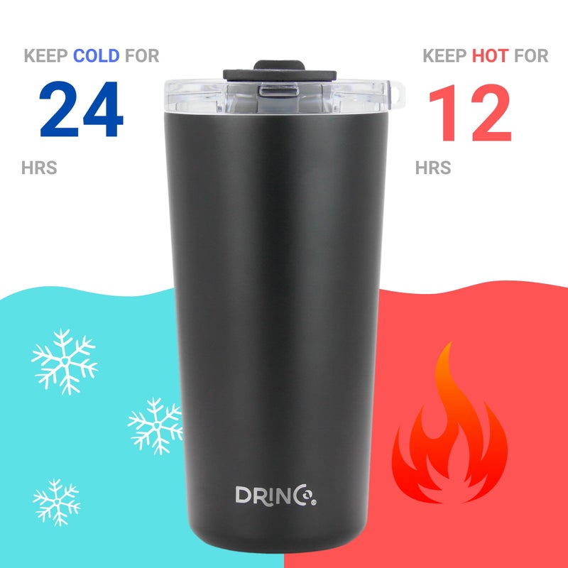 Drinco - 20 oz Stainless Steel Tumbler | Double Walled Vacuum Insulated Mug With Lid, 2 Straws, For Hot & Cold Drinks (20oz Black, 20oz) - Image 3